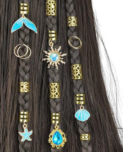 MOPZIJA 45 Piezas Anillos para el Pelo de Oro, Accesorios para Trenzas y Dreads, Anillos y Cuentas Metálicas para el Cabello, Joyería Boho para Mujeres y Niñas, Regalo para Fiestas y Verano