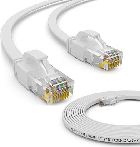 HB-DIGITAL 10m Netzwerkkabel LAN Flach Patchkabel mit RJ45 Stecker Reines Kupfer Profi Slim flexibel für Gigabit Ethernet kompatibel mit PC, Router, Switch, Modem, TV, Spiel Konsole Weiß