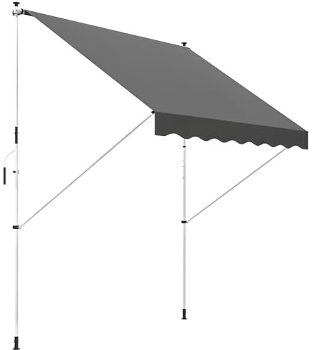 Outsunny Toldo Manual Retráctil 3x1,5 m, Toldo Exterior Terraza Enrollable, Altura Ajustable 170-280 cm, con Manivela, Anti-UV e Impermeable, Sin Taladro, para Balcón, Jardín, Gris