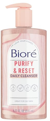 Bioré Rose Quartz + Charcoal Daily Purifying Cleanser, Oil Free Facial Cleanser Energizes Skin, Dermatologist Tested and Cruelty Free, 6.77 oz