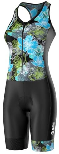 SLS3 Damen Triathlon Shorts: Premium FX Stoff, 15cm Slim Fit Entwickelt für Komfort & Leistung in Allen Phasen Ihres Rennens (Schwarz/Ozeanblau mit Blumenmuster, M)