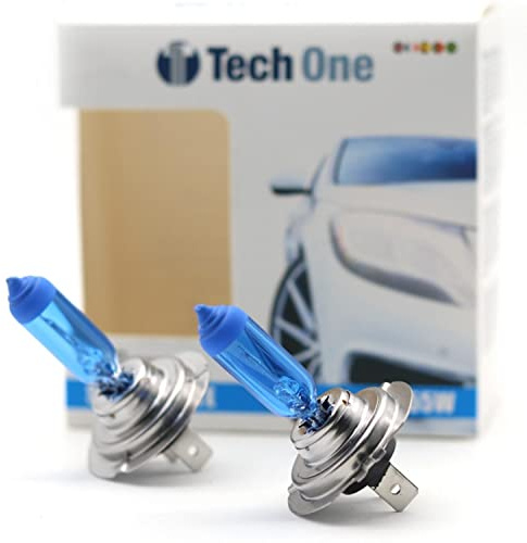 TECH ONE Bombilla H7 para Faros Delanteros con Efecto Similar al xenón 55W 12V, Lámpara Halógena Súper Blanca 8500K, kit de reemplazo para luces H7, blanco cálido (2und).