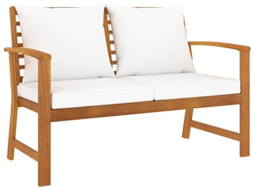 vidaXL Banco de Jardín 120 cm con Cojines Patio Exterior al Aire Libre Decoración Recibidor Asiento Silla Duradero Estable Crema Madera Maciza Acacia