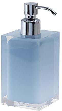 Gedy Auckland Dosasapone Bagno Celeste, Misure: 16,2X7X7 CM, capacità 210 ml, Dispenser Sapone Bagno in Resina Trasparente di Alta qualità, Design R&S, Fatto a Mano, 2 Anni di Garanzia