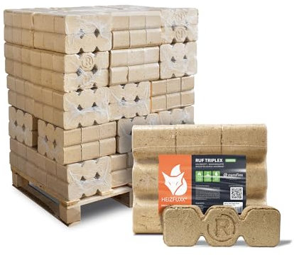 HEIZFUXX Holzbriketts Ruf Triplex Green 10kg x 30 Gebinde 300kg 1 Palette Weichholzbriketts Kaminbriketts Ofenbriketts Brennholz Brikett Gluthalter Briketts Paligo