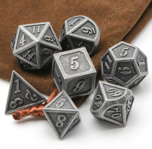 DND Würfel Set 7 Stück Polyedrische Würfel,HNCCESG 15MM DND Wuerfel Set Metall für Dungeon und Dragons Würfelset, DND RPG MTG or Gifts Spielwürfel -7 StückD20, D12, D10, D8, D6, D4 Antikes Silber
