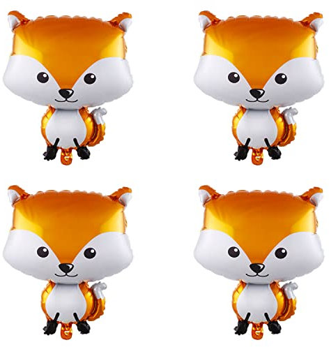 Finypa Palloncini a Forma di Volpe in Mylar per Baby Shower, Bambini, Ragazzi, Decorazioni per Feste a Tema Foresta, 63 cm, 4 Pezzi