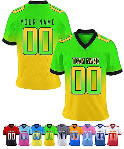 Personalisiert American-Football-Trikot Herren-Sporthemden, Personalisierte Schnelltrocknend Atmungsaktiv T-Shirt kurzärmelig und fügen Sie den Teamnamen für Männer Damen Kinder, S ~ 7XL