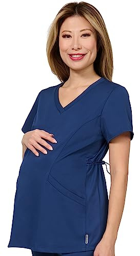 Evolution Scrubs Women's 4-Way Stretch Maternity V-Neck Top, Navy, M