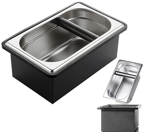 Gocoffun Espresso kaffe knackbox, stor storlek rostfritt stål kaffepucksbehållare, med brusreducering gummiring, silikonstång för knackning filtermalar