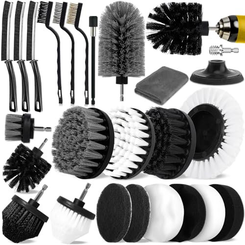 POWZOO Bürstenaufsatz Akkuschrauber (24er Set),3 Härtegrade-Weich,Mittel,Hart,Bürstenaufsatz Bohrmaschine -Reinigt das Auto,Felgenbürste,Polsterbürste,Bad,Sofa Eckenreinigungsbürste.