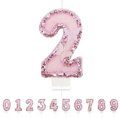 Geburtstagskerzen Zahlen 2,3D Schmetterling Geburtstagskerzen,Rosa Geburtstag Kerzen 2, Kuchen Topper Dekoration Kuchendeko Geburtstag, Geburtstagskerzen für Geburtstagsdeko