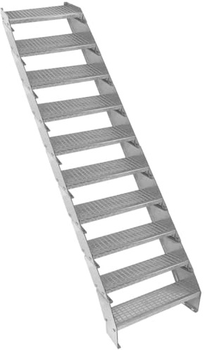 Metalltrappa 10-delad Justerbar Höjd 60 cm Bred Galvaniserat Stål Silver 10 Trappsteg Väderbeständig Gallertrapp Utomhusbruk Trädgård Terrass Modultrappa 5 mm Stångtjocklek GRATIS Monteringsset