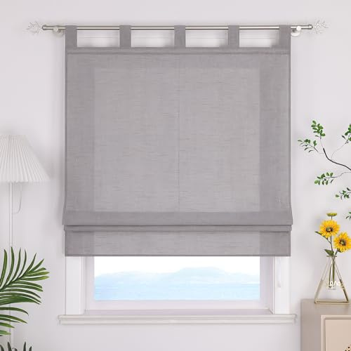 ESLIR Tenda a pacchetto con passanti, tende tinta unita per cucina, oscuranti, tende a pacchetto per soggiorno, tenda a rullo con laccetti per finestre senza forare, grigio, LxA 120x140cm, 1 pezzo
