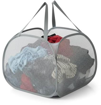 Kimmama Grande cesto per il bucato pieghevole in maglia,cesto per il bucato pieghevole con tasca laterale,cesto rimovibile per il guardaroba con manico per lavanderia,dormitorio universitario,95L