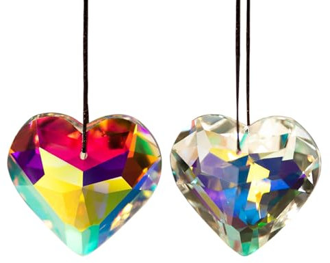 2 Stück Kristalle Herz Sonnenfänger Kristallglas Anhänger Kristalle Deko Anhänger Kristall Prisma Suncatcher Regenbogen Fensterkristall für Zuhause Büro Garten Dekoration