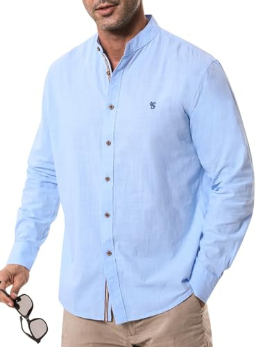 Suwangi Hommes Chemise Manches Longues Col Mao Chemise Casual Chemise de Classique Regular Fit Chemises