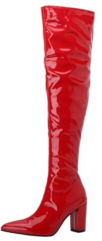 HSyc JRX Botas sobre la rodilla con tacón de bloque Botas de caña larga Botas de invierno, rojo, 43 EU