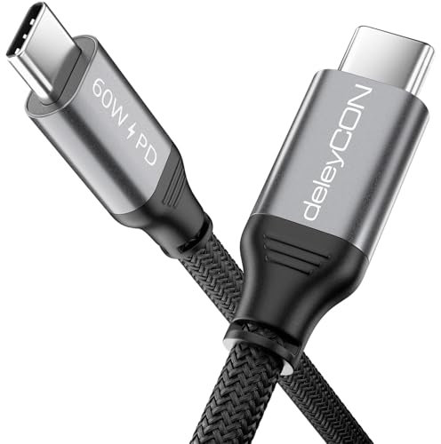 deleyCON 1,5m Câble USB C PD3.0 (Câble de Charge Rapide 60W) Câble de Charge - C vers C - pour iPhone 17 16 15 Pro Max Samsung Galaxy S25 S24 S23 S22 Pixel iPad Pro MacBook Air Tablets Switch PS5