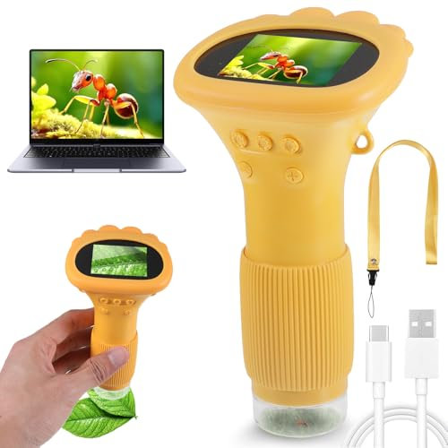 tlidfgeo Handheld Mikroskop für Kinder, 2,0 IPS-Bildschirm 200-1000X Taschenmikroskop für Kinder, 2MP Lens Pixels Mini-Mikroskop, Digitales Mikroskop USB-Anschluss an PC