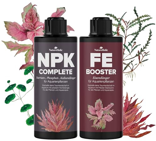 NatureHolic Akvarium gödselmedel | Allt-i-ett-lösning för magnifika växter – komplett gödselmedel, inget mer behövs! Färgbooster för dina vattenväxter | 2 x 500 ml