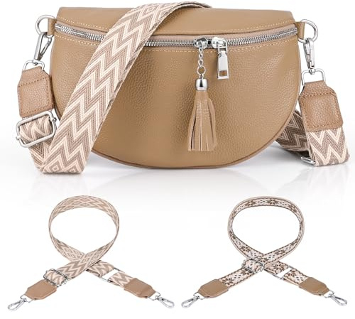 Gerbala Sac Banane Femme Bandoulière en Cuir, Sac Banane en Cuir PU Végétalien Souple de Grande Capacité avec Bandoulière Large Réglable et Amovible Kaki