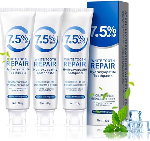 UptVin 3 Pezzi Idrossiapatite Dentifricio, Dentifricio Idrossiapatite Hydroxyapatite Toothpaste Menta Delicata per Denti Sensibili Protezione dello Smalto Alito Fresco