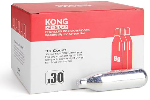 KONG MING CAR CO2-kapslar, högkvalitativ CO2-patron med tryckgas och stålhölje, oljefri och läckagesäker design för pneumatiska enheter och tillbehör (8g/12g) (8g30p)