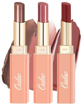 Oulac Rouge a Levre et Baume a Levre 2 in 1 Set - Rouge à Lèvres Marron Nu Juteux et Brillant, Soin Pour Les Lèvres, Hydrate les Lèvres Sèches, Gercées et Abîmées, Vegan