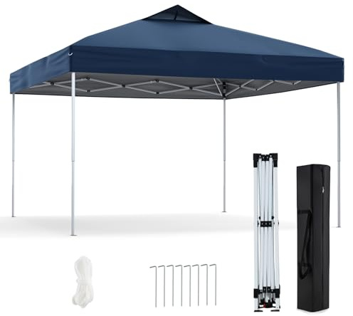 HOMASIS Gazebo Pieghevole 3 x 3 m con Protezione UV 50+, Altezza Regolabile, 1 Blocco Centrale, Borsa per il Trasporto, Padiglione da Giardino per Festa (Blu)