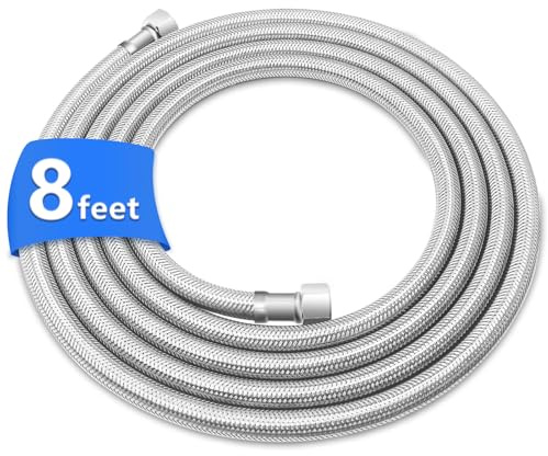 8FT Stainless Steel Braided Water Supply Line for Dishwasher, Brass 3/8 Inch Compression x 3/8 Inch Compression Connections, Food Grade PEX Inner Tube Water Hose