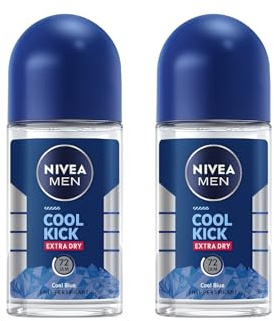 NIVEA Men Cool Kick Roll-On Deodorant 50ml – Refreshing Cool Formula with Masculine Scent, Skin Comfort, Quick Dry, Long-Lasting Freshness, 2 Pack