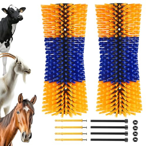 2Pcs Spazzola Antigraffio per Mucca, Spazzola per Tiragraffi per Bestiame, design curvo migliorato adatto alla forma del corpo di bovini e cavalli, per Alleviare Prurito alla Schiena,buoi e cavalli