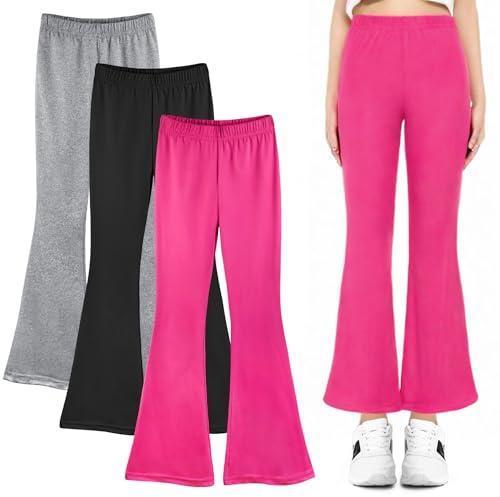 BondEron - Confezione da 3 pantaloni a palazzo per ragazze – Eleganti leggings da bambina con piega per la scuola, la danza e il quotidiano, taglie 104–158, 140-146 cm