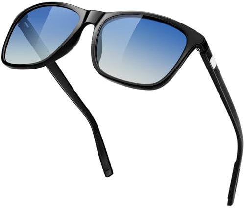 KANASTAL Sfumati Occhiali da Sole Azzurri Uomo Donna Polarizzati UV400 Lenti Blu Neri Molla Quadrati Vintage Retrò UV400 Classici Alla Moda Blue Sunglasses Men -Blu Sfumate