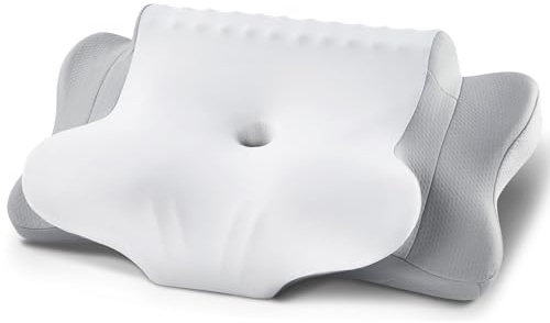 FAIORD Cuscino Cervicale Memory Foam, Cuscino Ortopedico per Dormire con Supporto per Collo e Spalle, Doppia Altezza 10/13 cm, Federa Traspirante Sfoderabile Lavabile, 64x39 cm, Grigio Chiaro