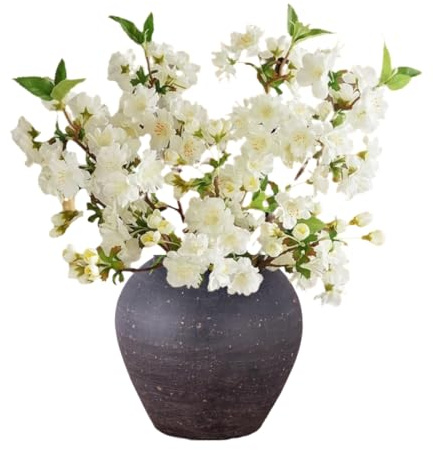 Flores artificiales de cerezo, 4 tallos de flores de cerezo de imitación de seda sintética, ramas de flores de melocotón de 46 cm, ramas cortas para arreglos de jarrones, mesa de boda, jardín