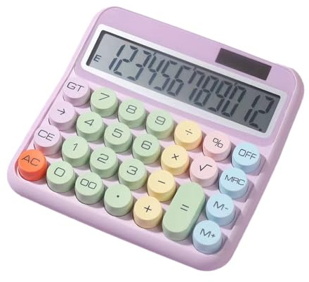 Calculadora mecánica con pantalla grande de 12 dígitos, teclado de botón redondo grande, pantalla de inclinación de 15 grados, doble suministro, adecuada para oficina, escuela, hogar, ideal para