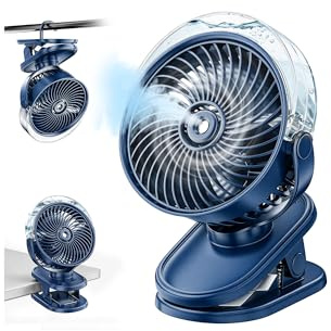 Wrischan Ventilatore Pinza con Nebulizzatore, 6000mAh Ricaricabile USB Mini Ventilatore Portatile, Ventilatore Piccolo da Tavolo Silenzioso, 360°Girevole per Passeggino, 4 Velocità, Ufficio e Esterno
