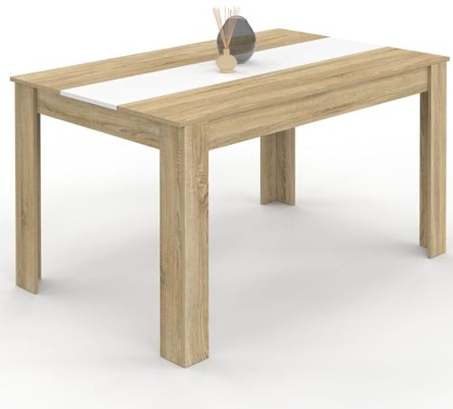 IDMarket - Table à Manger Rectangle Georgia 6 Personnes Imitation hêtre et Blanche 140 x 80 cm