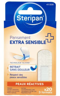 Steripan - Pansement Extra Sensible - Technologie Silicone - Retrait sans Douleur - Respect des peaux sensibles - 3 Formats - x20