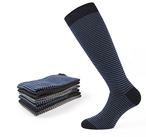 Calze Uomo Lunghe in Caldo Cotone Soft Naturale a Righe Made in Italy - 6 Paia (Taglia 43-46, Righe)