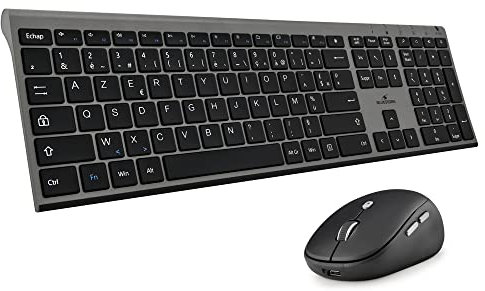 BlueElement - Pack Clavier et Souris sans Fil Grapheme - Wireless avec Smart Dongle - Clics Silencieux - Design Ultra Slim - Ergonomique - Rechargeable - AZERTY FR (Black)