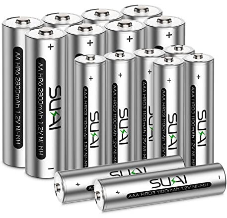 SUKAI Akku AA AAA 16 Stück 2800/1100mAh 1.2v Wiederaufladbare Batterien NI-MH Batterien 1200 Ladezyklen, geringe Selbstentladung - Ideal für Haushaltsgeräte