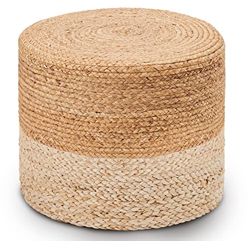Wimarsbon 18'' Pouf Ottoman, Natural Braided Poof, Round Poufs, Rustic Handweave Lounge Pouffe, Boho Footrest Stool for Bedroom, Accent Table or Seat for Patio, Living Room
