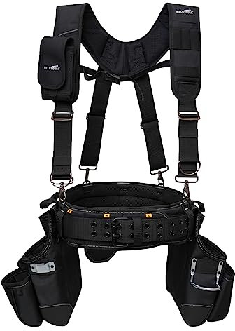 MELOTOUGH Ceinture à outils avec bretelles, sac à outils, sous-cadreurs, peigne, tablier, ceinture à outils de construction, construction de pochettes, charpentier robuste pour électricien, toiture,