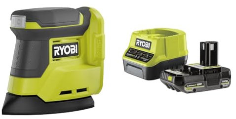 Ryobi - Ponceuse triangulaire 18V - diamètre d'oscillation 1,8 mm - patin 100 x 140 mmm - 22 000 osc/min - Livrée avec 13 abrasifs - 1 batterie 2Ah et 1 chargeur rapide