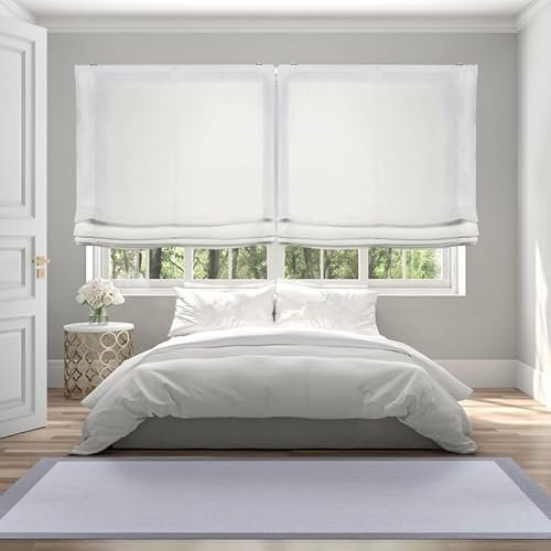 STOR PLANET | Estores Plegables Sin Varillas Translúcidos, Estores Paqueto de Tela Blancos, Estor Plegable de Pared para Ventanas de Dormitorio, Salón, Cocina, 120x175cm