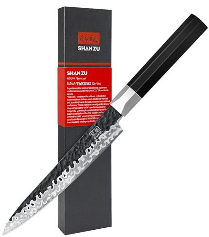 SHAN ZU Coltello Multiuso 15,5 cm, Coltello da Cucina Giapponese 9Cr18MoV, Forgiato a Mano 7 Strati di Alta Qualità, Ergonomico in Fibra di Vetro G10 Manico Ottagonale