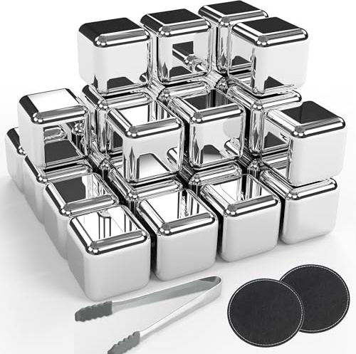 24 Pcs Stainless Steel Metal Ice Cubes Reusable - Whiskey Stones Ice Cube for Drinks, High Cooling Technology, for Whiskey and Beverage, Fathers Day Dad Christmas Gifts for Men Husband